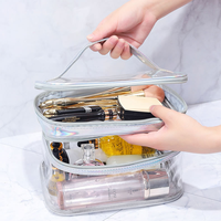 Portable 2 couches grand sac de maquillage réutilisable Train Case cosmétiques organisateur avec séparateurs réglables pratique voyage maquillage étui