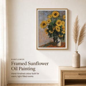Dipinto a Olio di <span class=keywords><strong>Girasoli</strong></span> Incorniciato su Tela 60x90cm con Cornice Dorata per Soggiorno e Arredamento Casa - Product Image 4