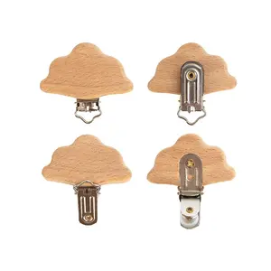 High Quality Natural Beech Wooden Clip Cloud Shape For Baby Teething Pacifier Chain Holder DIY Accessories Wood Clips