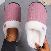 Pantoufles d'intérieur/extérieur confortables pour femmes, doublure douce en fausse fourrure, dos fermé, tricotées, chaudes, printemps, hiver, automne