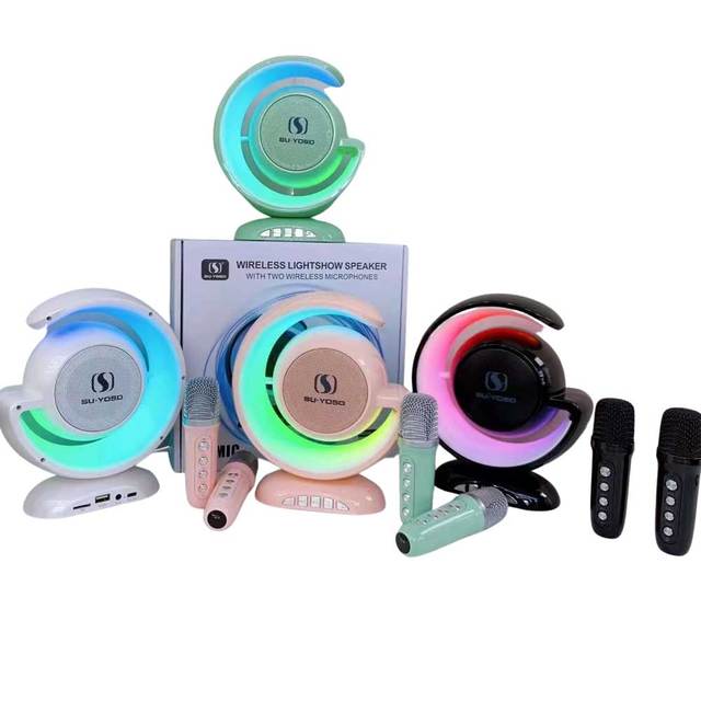 YS-110 Portable Speaker With Dual Microphone Home Karaoke Soundbar KTV Microphone Wireless Karaoke Microphone