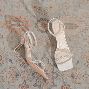 Sandalias de Tacón Alto con Punta Cuadrada de Charol Rosa, con Correa de Tobillo con Pedrería, Tacón de Aguja, Zapatos de Moda de Verano - Product Image 3