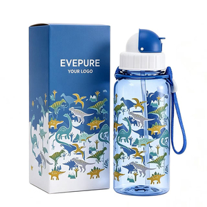 Botella de Agua Infantil EVEPURE de Plástico con Pajita de Silicona, Tritán Libre de BPA, Diseño de Dibujos Animados, Antiderrames, 350ml/500ml/630ml, para la Escuela y Viajes - Product Image 1