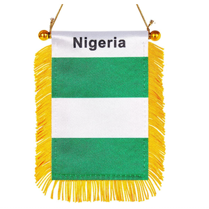 Drapeau de pays du Nigeria imprimé double face de haute qualité Mini bannière frangée à accrocher à la fenêtre de la <span class=keywords><strong>voiture</strong></span> - Product Image 1
