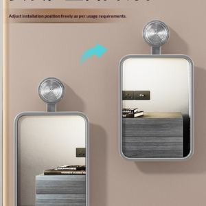 กระจกแต่งหน้ากรอบพลาสติกเคลือบไฟฟ้า แบบติดผนังด้วยถ้วย<span class=keywords><strong>ดูด</strong></span>สุญญากาศ ไม่ต้องเจาะ เหมาะสำหรับห้องน้ำ ห้องสุขา หอพัก และใช้แต่งหน้า - Product Image 2