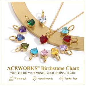 Eternal Heart Birthstone Charm | 18K PVD Gold Plated Stainless Steel Zircon Pendants | Waterproof, Hypoallergenic & Tarnish Free - Product Image 2