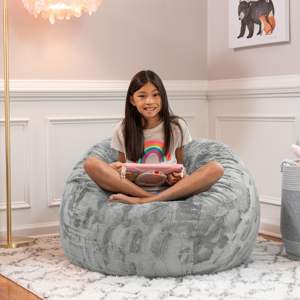 DB Jaxx Saxx 3 Foot Faux Fur <b>Bean</b> <b>Bag</b> <b>Chair</b> <b>for</b> <b>Kids</b> Fun Silver Color <b>for</b> Play and Relaxation - Product Image 4