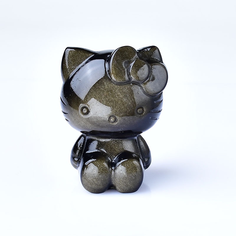 オブシディアンキティ Natural Obsidian Kitty Cat Figurine Crystal Rough Stone Carving