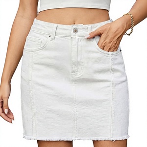 Jupe mini en jean blanche taille haute, couleur unie, délavée, coupe crayon décontractée pour femme, taille standard, style été - Product Image 1