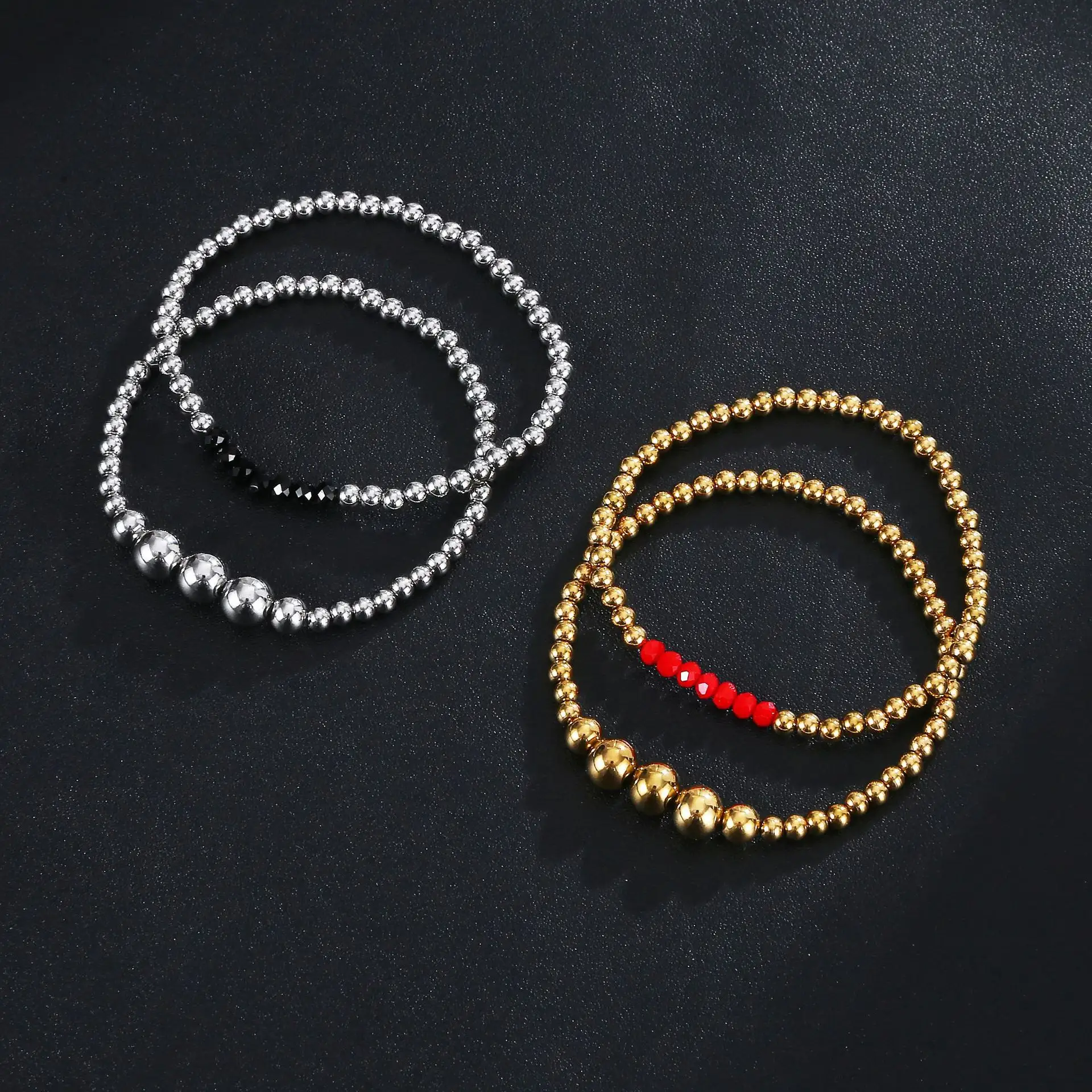 Beimai OEM bracelet 18k gold Stainless steel beads waterproof and non-fading crystal hand-beaded elastic bracelet