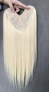 Topper per capelli umani Remy lisci con base in seta e frangia a tendina per donne con capelli sottili, colore biondo, marca EplaHair - Product Image 6