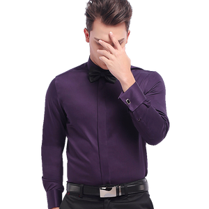 Chemises pour hommes pour les spectacles en salle de bal, mariage, chemise <span class=keywords><strong>longue</strong></span> à manches longues pour hommes, chemise violette, <span class=keywords><strong>robe</strong></span> française, haut ajusté - Product Image 4