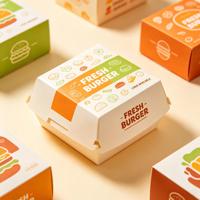 Série de boîtes d'emballage en papier jetables personnalisées pour la restauration rapide à emporter : Boîte à burger, hot-dog, sushi, frites, ailes de poulet avec gaufrage