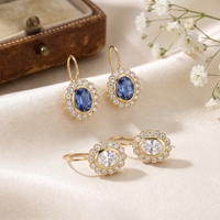 Bijoux personnalisés plaqués or 18 carats, boucles d'oreilles ovales en zircon avec halo floral, crochet français, cadeaux vintage pierres de naissance pour femmes, vente en gros OEM ODM