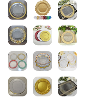 Assiette de Présentation Ronde en Plastique de 13 Pouces, Dorée à Perles, Électroplaquée, pour Mariage, Hôtel, Noël, Décorative et Moderne