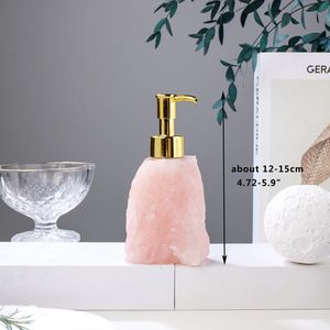 Distributeur de savon manuel en <span class=keywords><strong>pierre</strong></span> brute de quartz rose naturel, cristaux de guérison, flacon de lotion en gemme brute pressée, vente en gros - Product Image 3