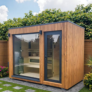 ساونا خارجية فاخرة بقوة 9 كيلو واط مصنوعة من الحديد الصلب والخشب، تتسع لـ 4-6 أشخاص، مع بخار رطب وموقد كهربائي حديث، ضمان لمدة سنة واحدة - Product Image 4