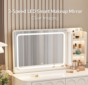 Modern White Makeup Vanity <b>Table</b> LED <b>Mirror</b> <b>Dressing</b> Desk with Drawers Storage Cabinet for Bedroom Bathroom - Product Image 3