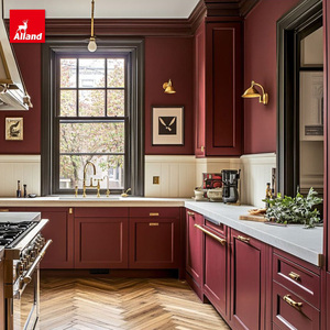 Mobili da Cucina Alland Completi su Misura con Combinazione di Armadietti in <span class=keywords><strong>Legno</strong></span> Massello, Sostituzione Porte, Isola Colore Rosso Vino con Lavabo - Product Image 1