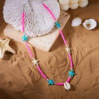 Collier de mariage bohème d'été plaqué or avec étoile de mer, coquillage cauris et perles de riz, chaîne à clip, style mode pour vacances hawaïennes et plage