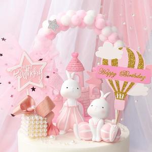 Décoration de gâteau INS Arc-en-ciel, pompons roses et bleus, nuage, drapeaux de gâteau, joyeux <span class=keywords><strong>anniversaire</strong></span>, fournitures de fête - Product Image 4