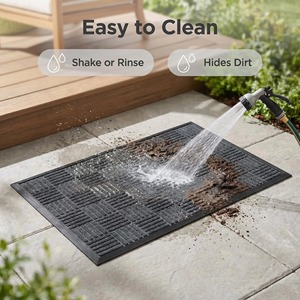 Japanese Korean Style Striped Rectangular Polypropylene Door Mat Black Brown Burgundy Pattern Home Entryway Spot Clean - Product Image 3
