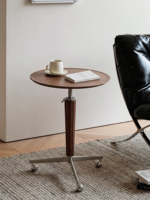 Table basse en bois massif de style moderne du milieu du siècle, hauteur réglable, structure en acier inoxydable, design mobile, salon
