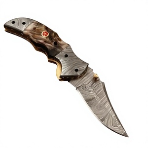 High Quality Damascus Steel Folding <b>Knife</b> Comfortable <b>Bone</b> <b>Handle</b> <b>Knives</b> with Strong Grip OEM Customizable - Product Image 1