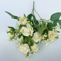 Nouveau style de bouquet de roses artificielles en tissu doux fait main pour mariage, décoration murale florale du Nouvel An