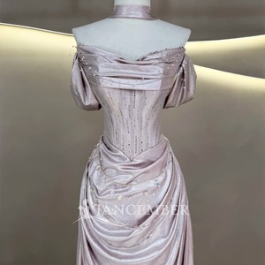 Jfh240 Elegante Vestido de Noche Líquido Metálico con Cola de Columna y Drapeado Frontal, Largo hasta el Suelo, para Boda, Gala Black Tie, Jancember - Product Image 2