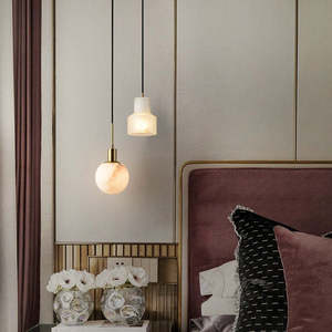 Lámpara Colgante Moderna de Mármol, Redonda, E27, LED, Acabado Dorado, para Dormitorio, Restaurante, Bar - Product Image 2