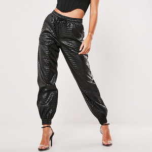 Pantalon Hallen femme décontracté taille haute élastique <span class=keywords><strong>en</strong></span> simili <span class=keywords><strong>cuir</strong></span> pantalon lâche <span class=keywords><strong>en</strong></span> <span class=keywords><strong>cuir</strong></span> crocodile pantalon <span class=keywords><strong>salopette</strong></span> - Product Image 1