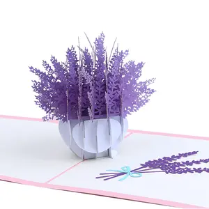 การพิมพ์สี3D การ์ดอวยพรลาเวนเดอร์ออกแบบป๊อปอัพสำหรับการ์ดขอบคุณการ์ดดอกไม้ทำด้วยมือที่กำหนดเอง