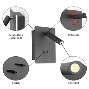 Applique <span class=keywords><strong>da</strong></span> lettura sul comodino per testiera camera <span class=keywords><strong>da</strong></span> letto applique Plug in Cord <span class=keywords><strong>lampada</strong></span> <span class=keywords><strong>da</strong></span> <span class=keywords><strong>parete</strong></span> a montaggio superficiale <span class=keywords><strong>con</strong></span> faretto regolabile - Product Image 2