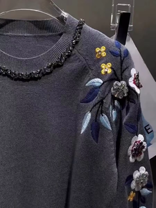 Maglione di Lusso con Ricami di Fiori e Diamanti Scintillanti per <span class=keywords><strong>Donna</strong></span>, Maglieria Autunno Inverno, Top Lavorato a Maglia, Pullover, Abbigliamento Femminile - Product Image 4