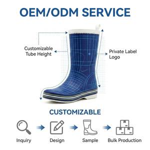 Bottes <span class=keywords><strong>de</strong></span> <span class=keywords><strong>pluie</strong></span> en caoutchouc mi-mollet pour femmes, toutes saisons, <span class=keywords><strong>bleu</strong></span> <span class=keywords><strong>marine</strong></span> uni, avec bord festonné ondulé, vente en gros - Product Image 4