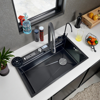 Robinet de cuisine en acier inoxydable fait à la main à évier simple avec affichage numérique intelligent de style requin