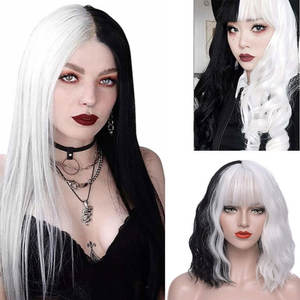 Sorcière noire blanche Kuila COS perruque longue ligne droite courte rouleau maïs chaud moyen ondulation de l'eau Halloween Double conception - Product Image 1