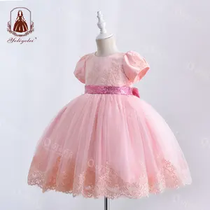 Outong Vestidos De Encaje 핑크 꽃 소녀 드레스 2-12 여름 키즈 웨딩 파티 소녀 드레스 최고 순위 공급 업체