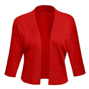 Cardigans Curtos de Cor Sólida com Mangas 3/4, Suéteres Cropped com Frente Aberta, Jaquetas Slim Fit para Mulheres - Product Image 2