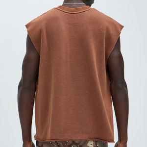 Benutzer definiertes Logo Distressed Herren Baumwolle Blank Weste Übergroßes Tanktop Schweres ärmelloses T-Shirt für Herren - Product Image 3