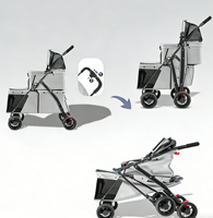 Poussette double pour animaux de compagnie, cadre métallique, détachable, 2 niveaux, 4 roues, légère, pliable, pour voyages en extérieur, poussette double pour animaux de compagnie