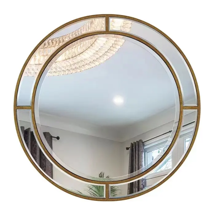 Autocollant rond de luxe pour miroir mural décors grands miroirs d'art mural décoratifs avec cadre en bois vintage finis en or vente en gros