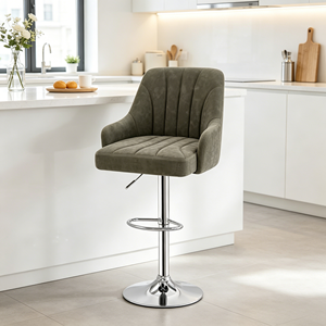 Sgabello da Bar Girevole Regolabile in Altezza con Base Cromata Contemporanea, Schienale e Braccioli Fissi, Rivestimento in Velluto per Hotel e Ristoranti Commerciali - Product Image 3