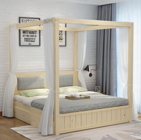 Lit double, chambre principale, lit à quatre colonnes en bois massif, lit de type homestay