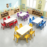 Meubles d'école maternelle, ensemble d'étude pour enfants |   Plateau de table en panneau de particules durable, pieds métalliques réglables et stables, logo personnalisé OEM multicolore
