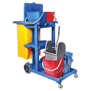 プロ仕様多機能ヘビーデューティー4輪プラスチック清掃カート清掃サービス用トロリー400ポンド容量（ホテル用） - Product Image 1