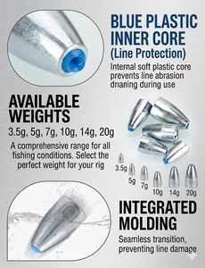 Plombs de pêche écologiques en alliage avec doublure souple, sans <span class=keywords><strong>plomb</strong></span>, pour la pêche en eau douce avec montage Texas - Product Image 6