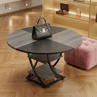 Table de salle à manger ronde moderne pour salon, 47 pouces, avec étagère de rangement à 2 niveaux et base en métal sur piétement, table centrale pour Plaza Outlet