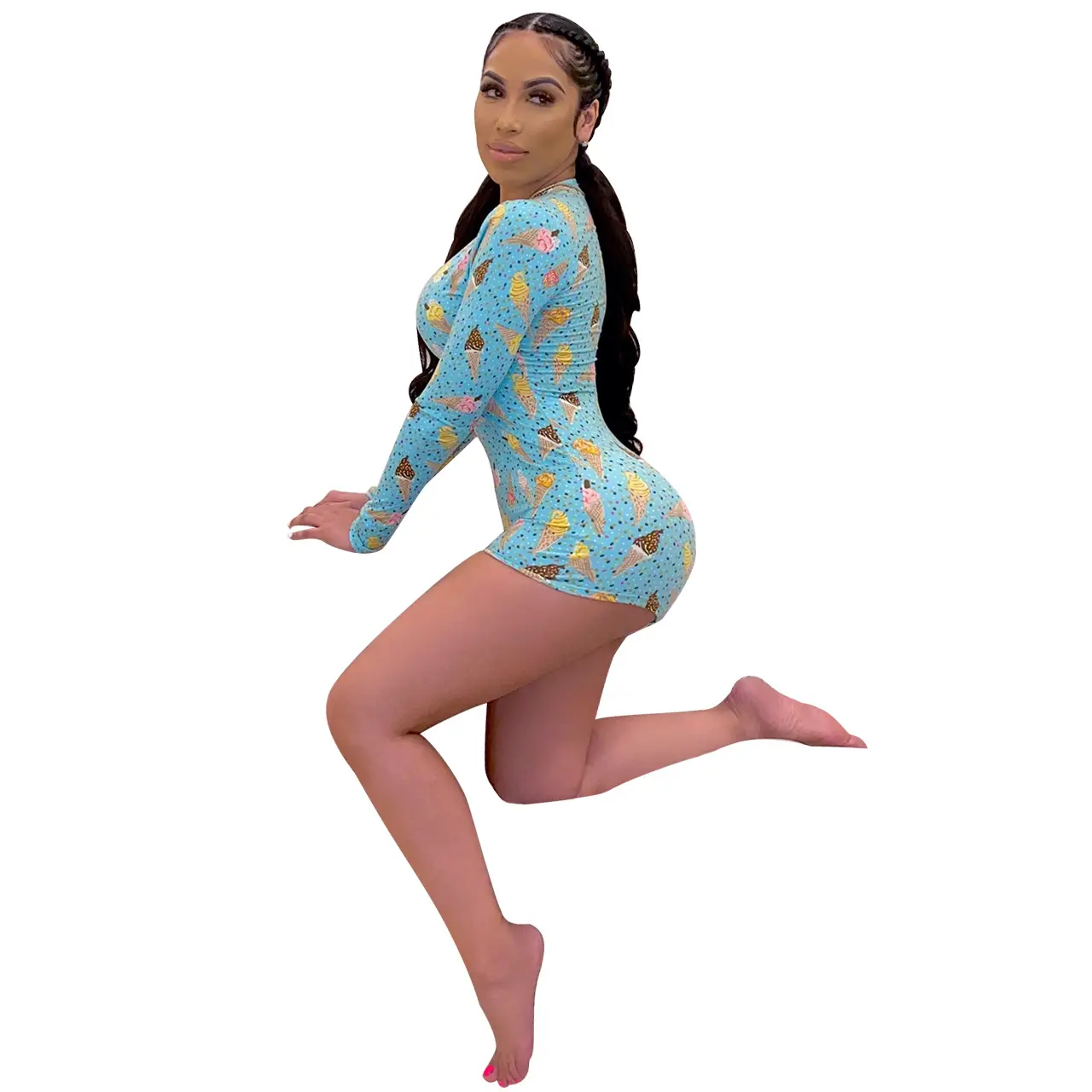 Adult Onesie Pyjama für Frauen V-Ausschnitt Körper Langarm Bodysuit Short Romper Nachtwäsche Pyjama